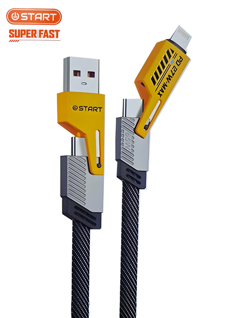 ستارت كابل شحن سريع 2 في 2 بقوة 65 واط PD / 27 واط – USB و Type-C إلى Lightning و Type-C – كابل بيانات وشحن فلات مجدول 1 متر – موديل ST-353 - Image 1